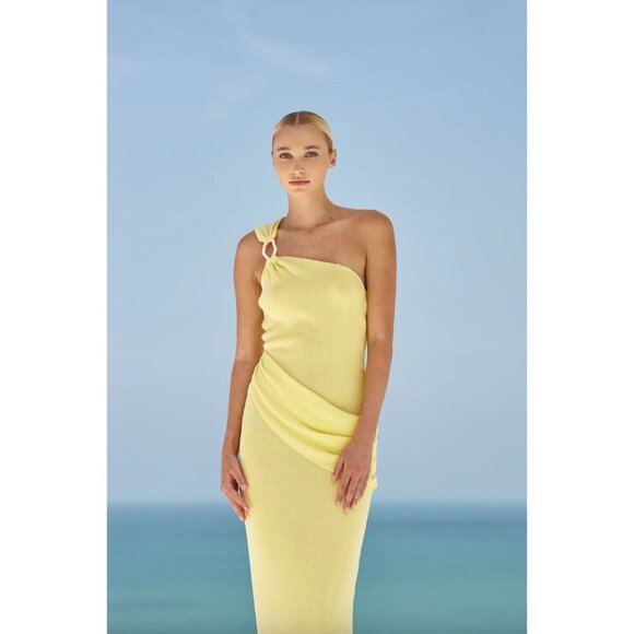 Baobab Lyn Knit One Shoulder Maxi Dress Carambolo Yellow Womens Size Medium - Picture 2 of 11